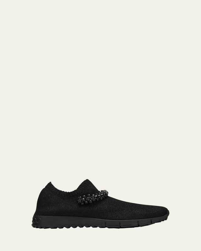 Verona Knit Crystal-Strap Trainer Sneakers